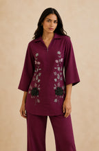 Wine Floral Embellished Co-Ord Set