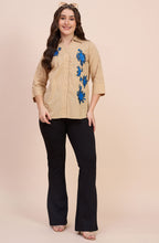 Yellow Striped Shirt with Blue Sequin Coral Motif
