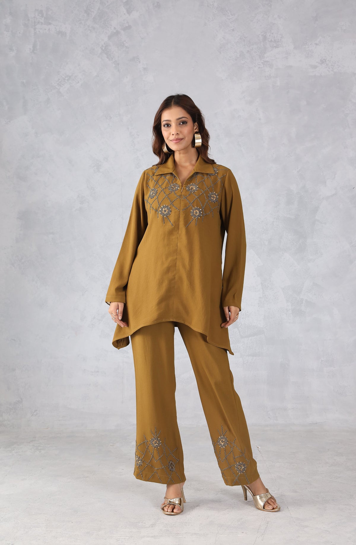 Mustard Floral Embellished Co-Ord Set