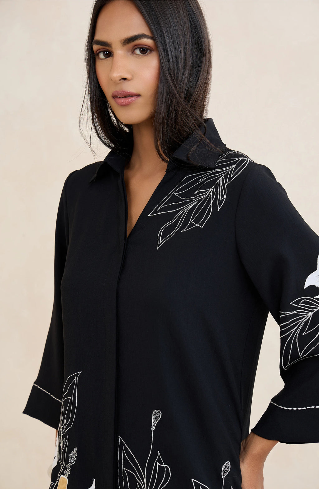 Black Leaf Embroidered Co-Ord Set