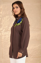 Contrast Brown Embellished Shirt
