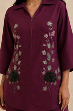 Wine Floral Embellished Co-Ord Set