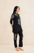 Black and Silver Floral Embellished Co-Ord Set