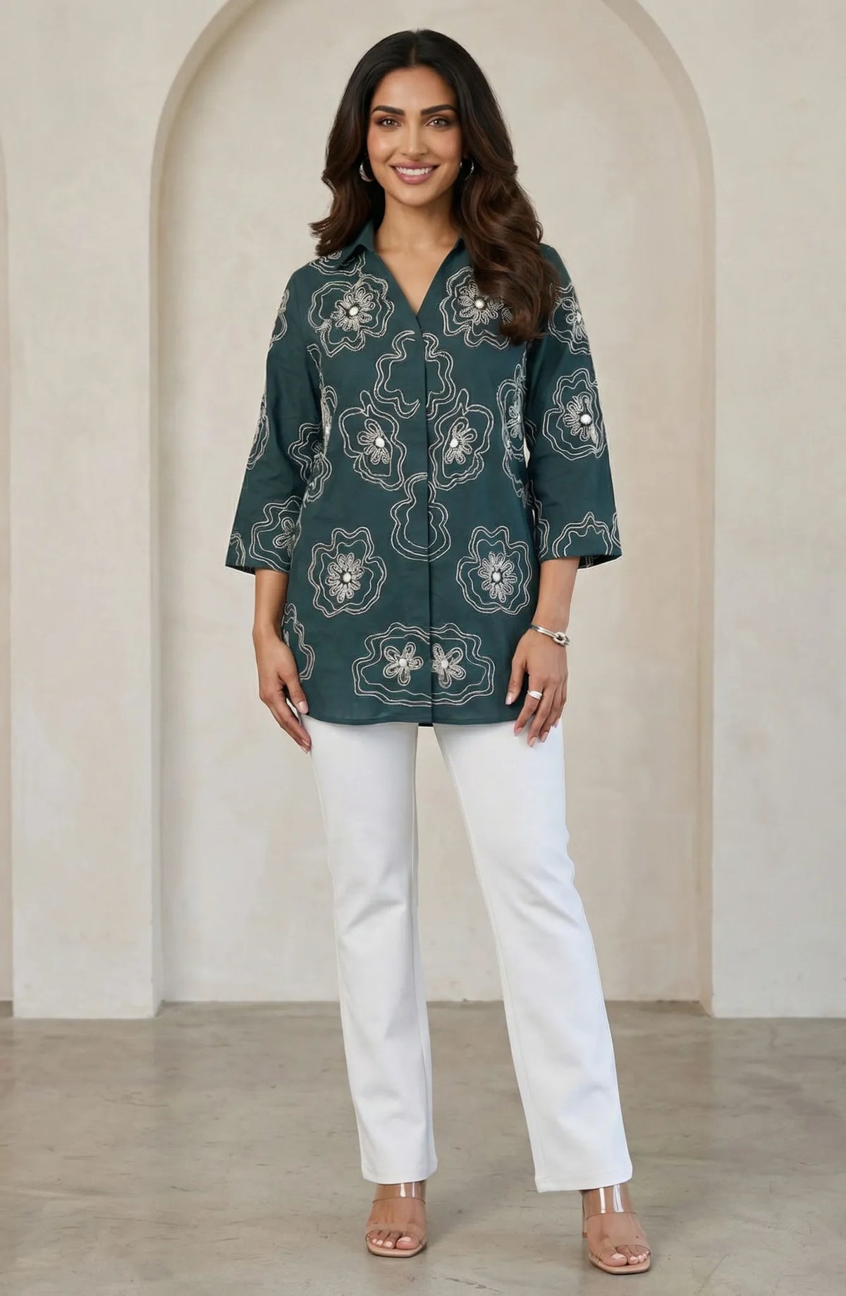 Bottle Green Embroidered Shirt