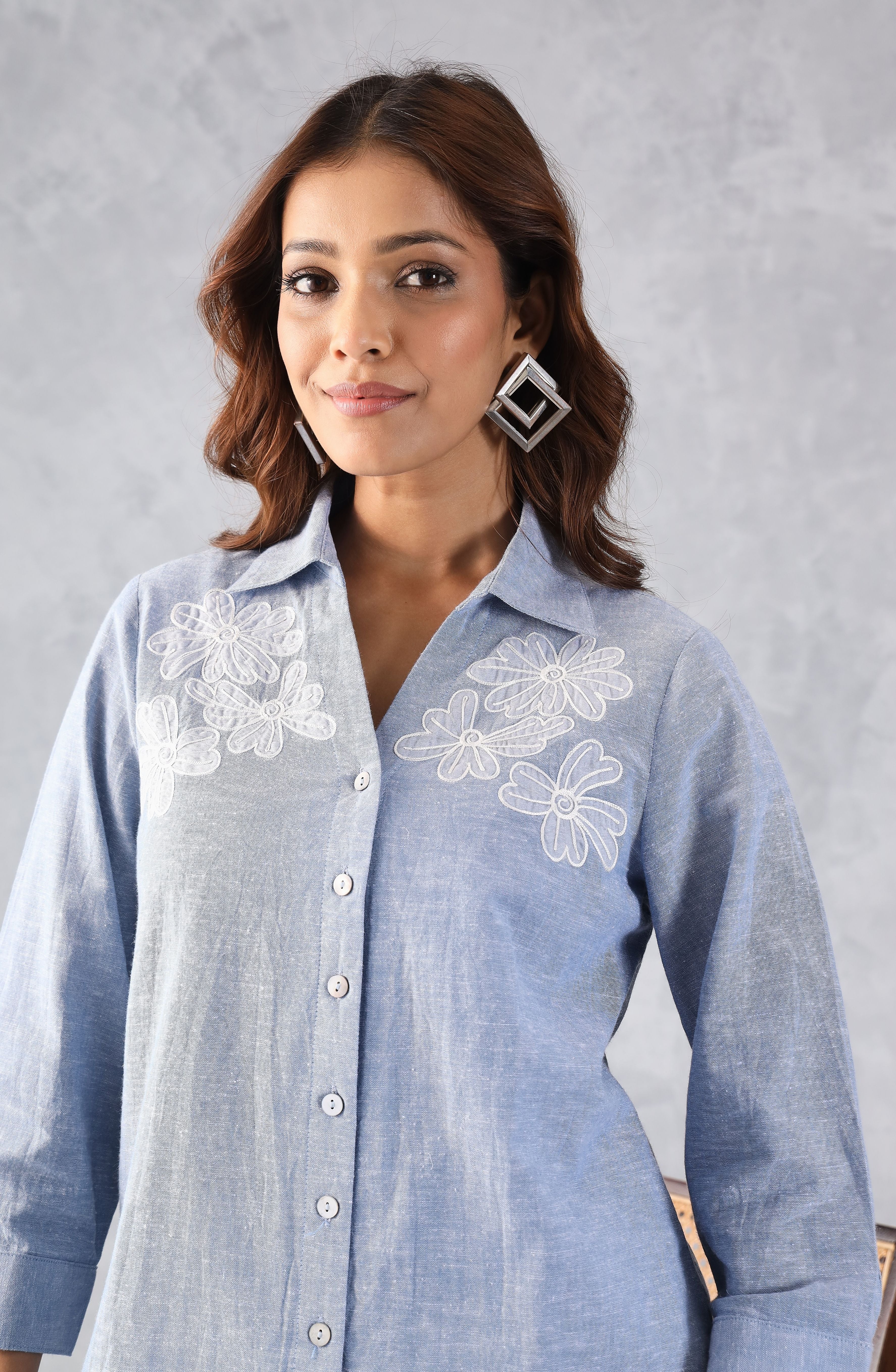 Light Blue Denim Embroidered Co-Ord Set