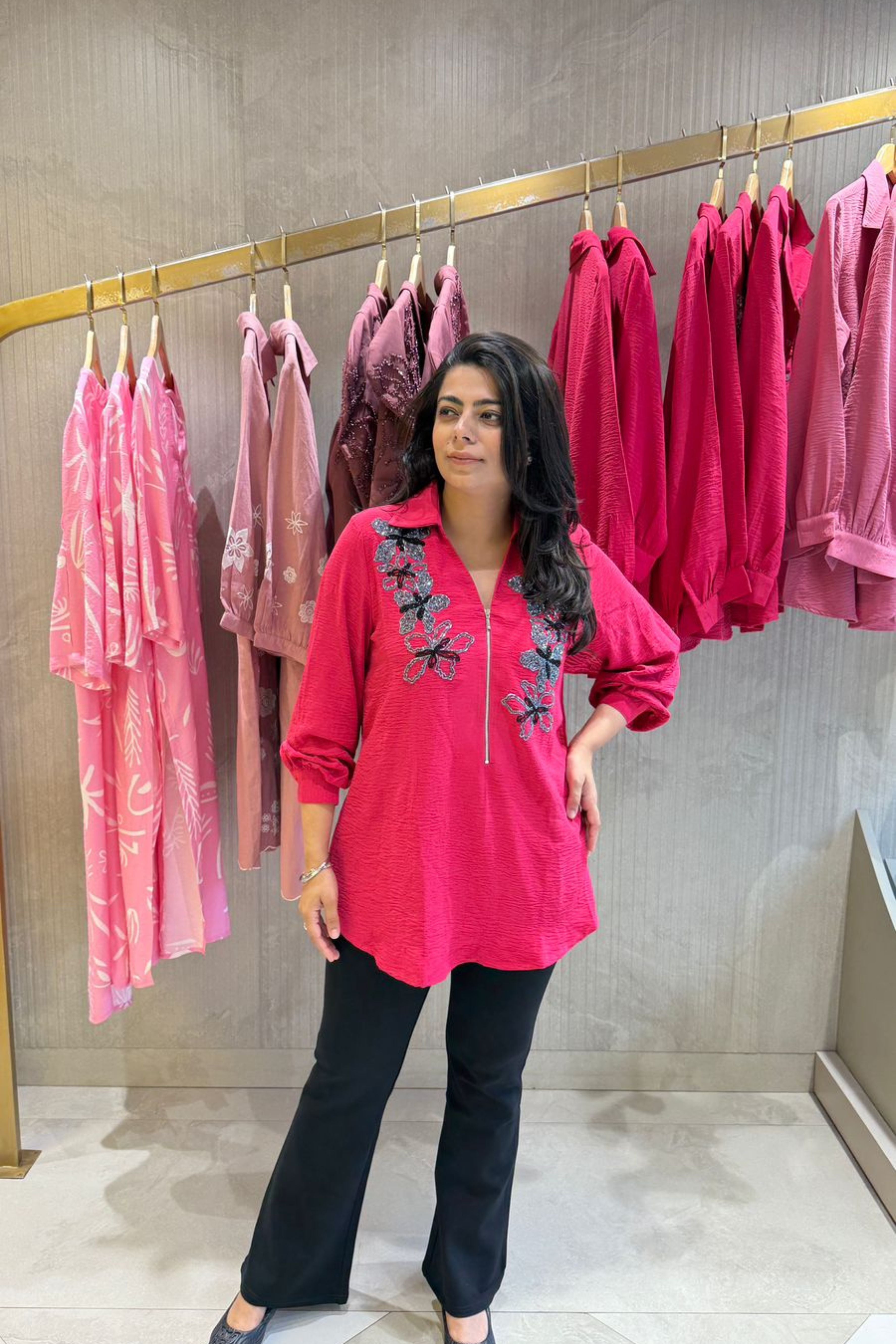 Hot Pink Floral Embellished Shirt