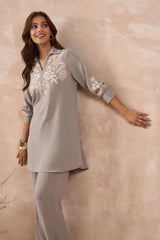 Grey Floral Embroidered Co-Ord Set