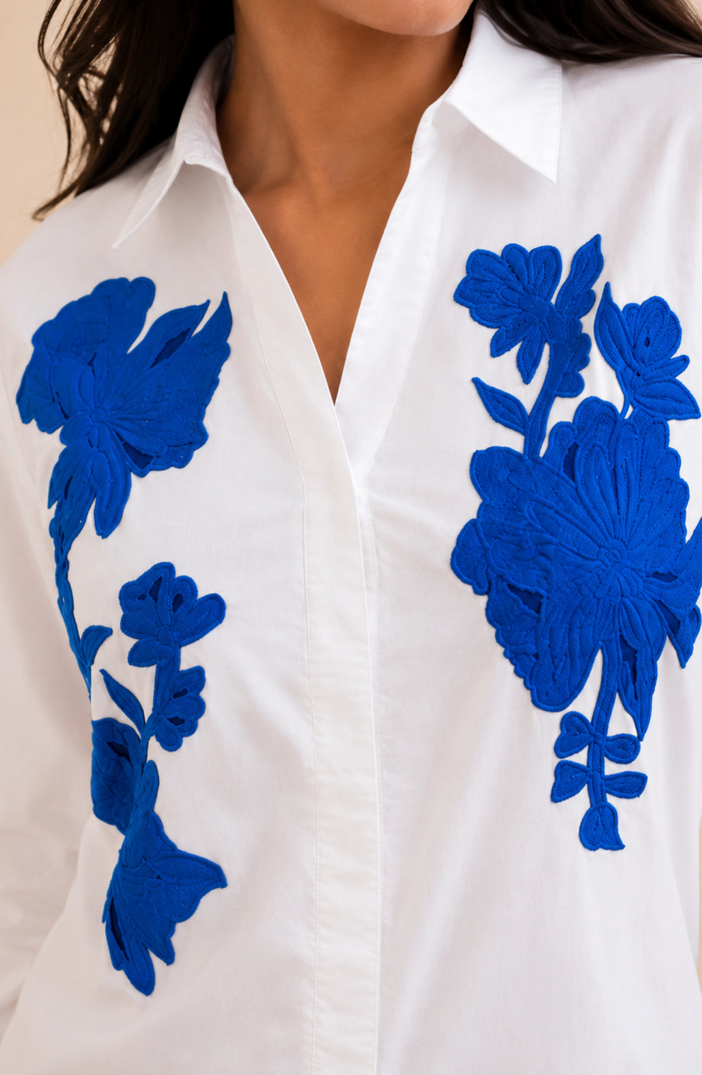White Cotton Blue Floral Patchwork Shirt
