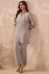 Grey Floral Embroidered Co-Ord Set