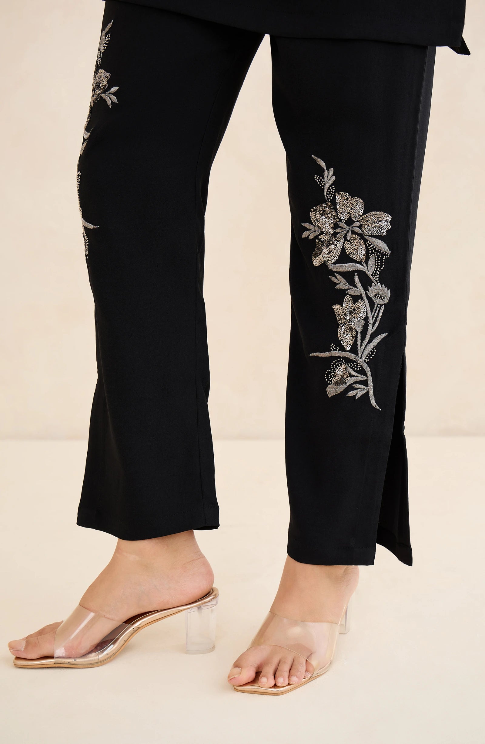 Black and Silver Floral Embellished Co-Ord Set