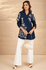 Navy Blue Embroidered Shirt