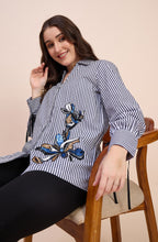 Black & White Striped Shirt with Sequin Floral Motif