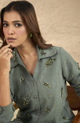 Sage Green Embellished Suede Co-Ord Set