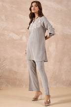 Grey Floral Embroidered Co-Ord Set