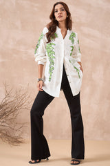 Classic White Leaf Embroidered Shirt