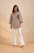 Brown Diagonal Stripe Embellished Shirt
