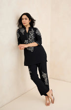 Black and Silver Floral Embellished Co-Ord Set