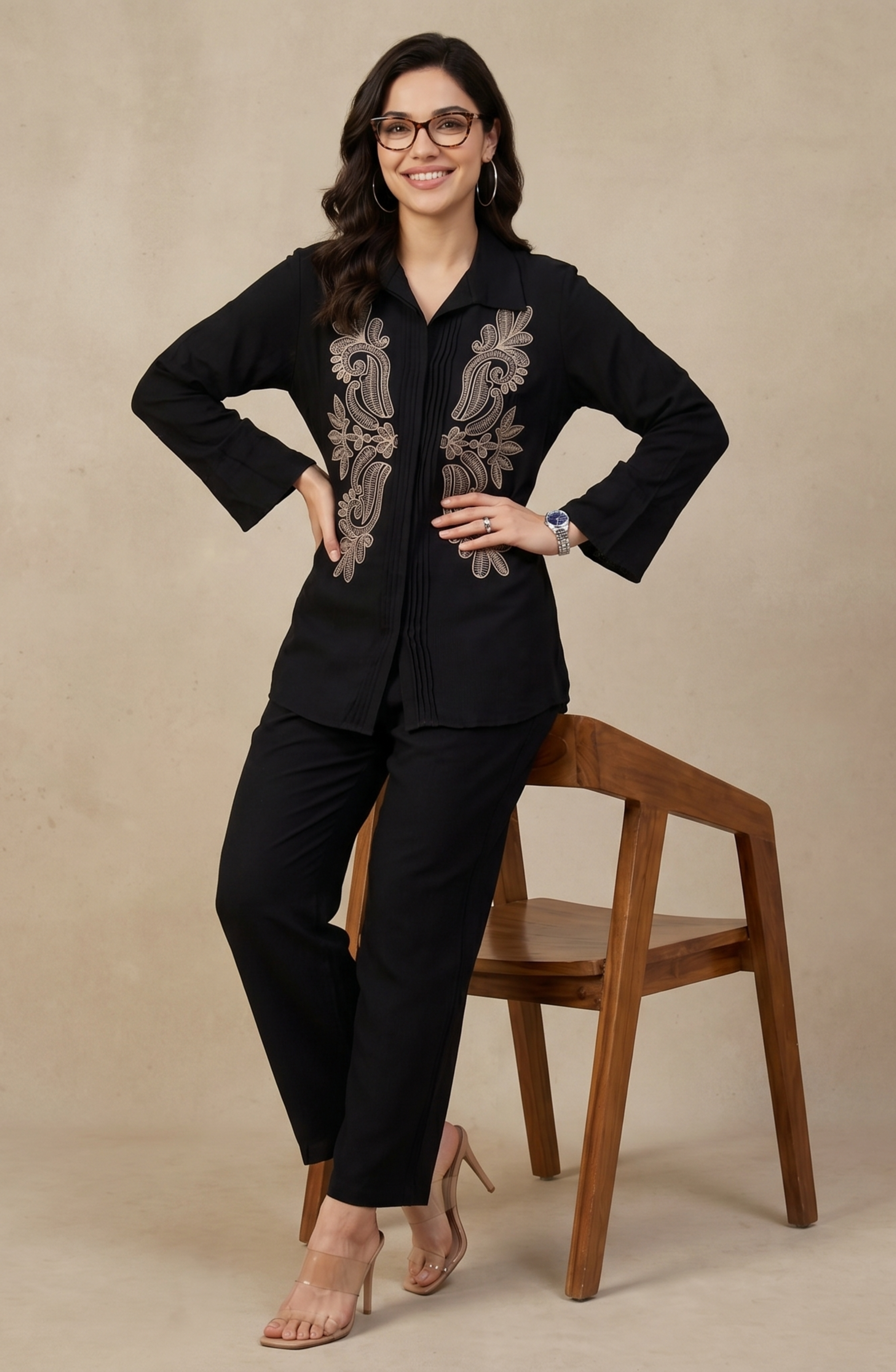 Black Elegant Embroidered Co-Ord Set