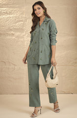 Sage Green Embellished Suede Co-Ord Set