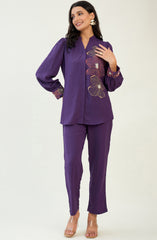 Purple Floral Embroidery Co-ord Set