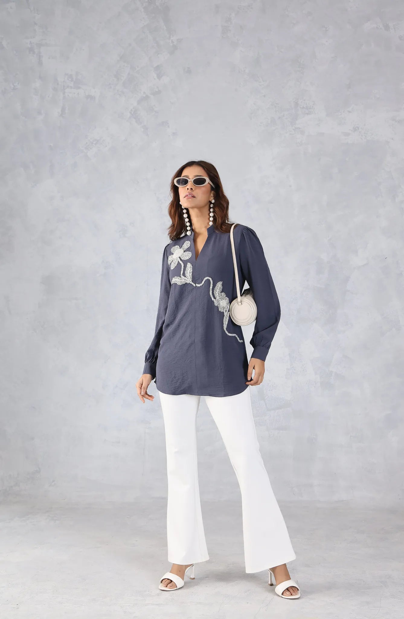 Grey Embellished  Shirt