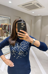 Navy Blue Embellished Sweater