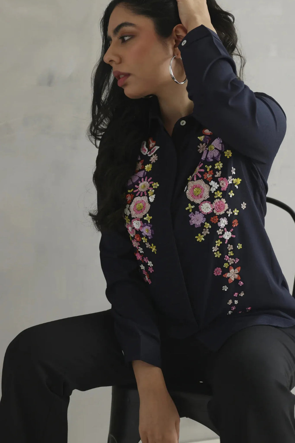 Navy Blue Embellished Shirt
