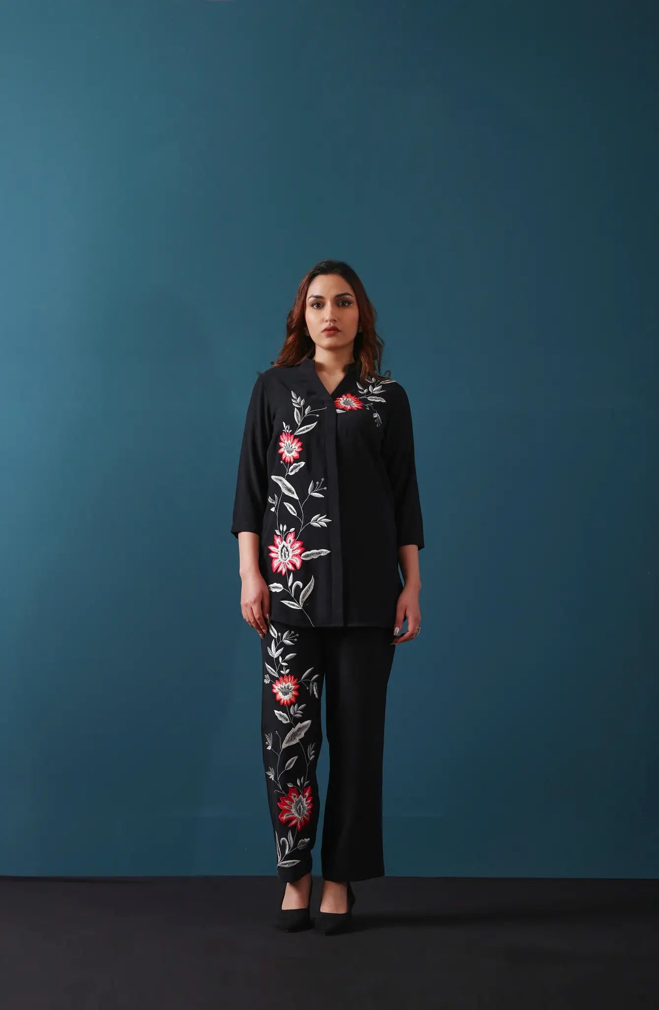 Black Embroidered Co-ord Set