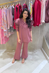 Blush Pink Puff Style Embellished Co-Ord