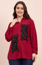 Red Shirt with Sequin Floral Patchwork
