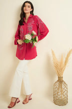Pink Embellished Thread Work Shirt