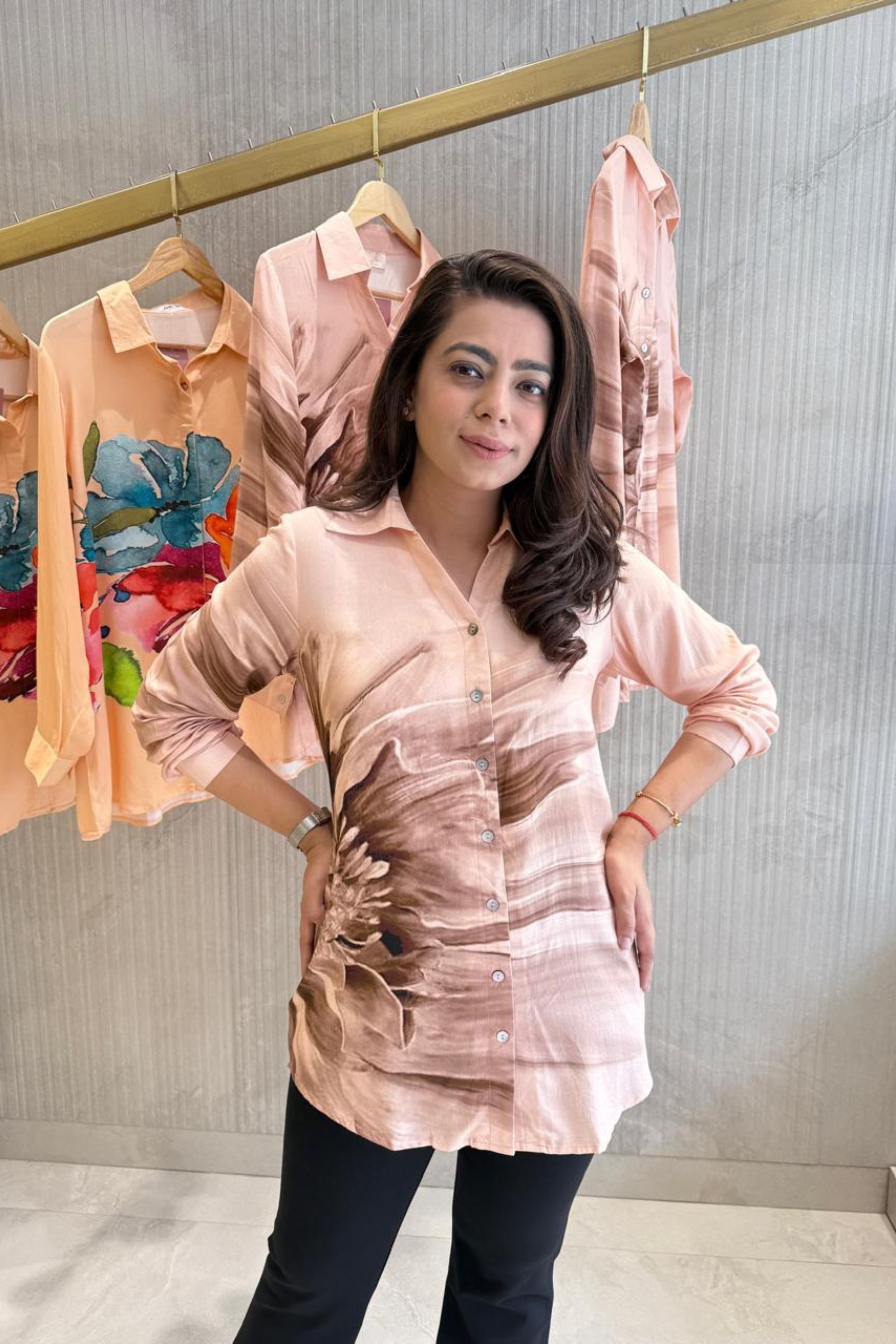 Peach Floral Digital Print Shirt