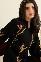Black Shirt with Bird of Paradise Embroidery