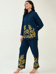 Navy Blue Leaf Embroidered Co-ord set