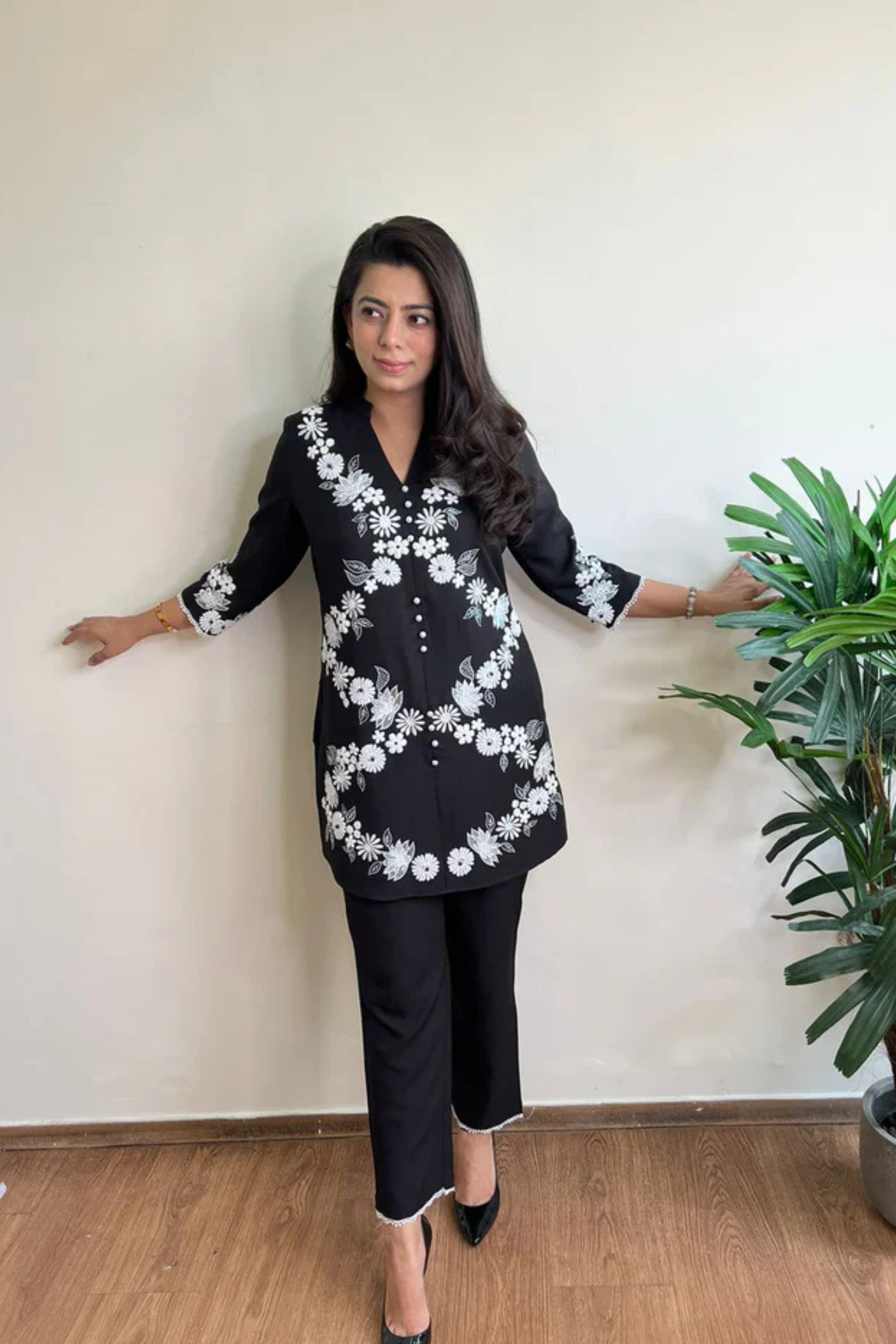 Black and White Embroidered Co-ord Set