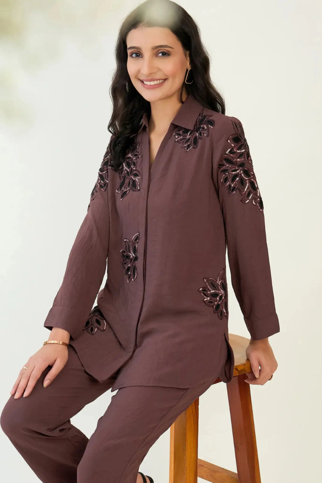 Black and Brown Embellished Co-ord Set