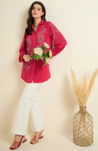 Fuchsia Pink Shirt with Sequin Rose Embroidery