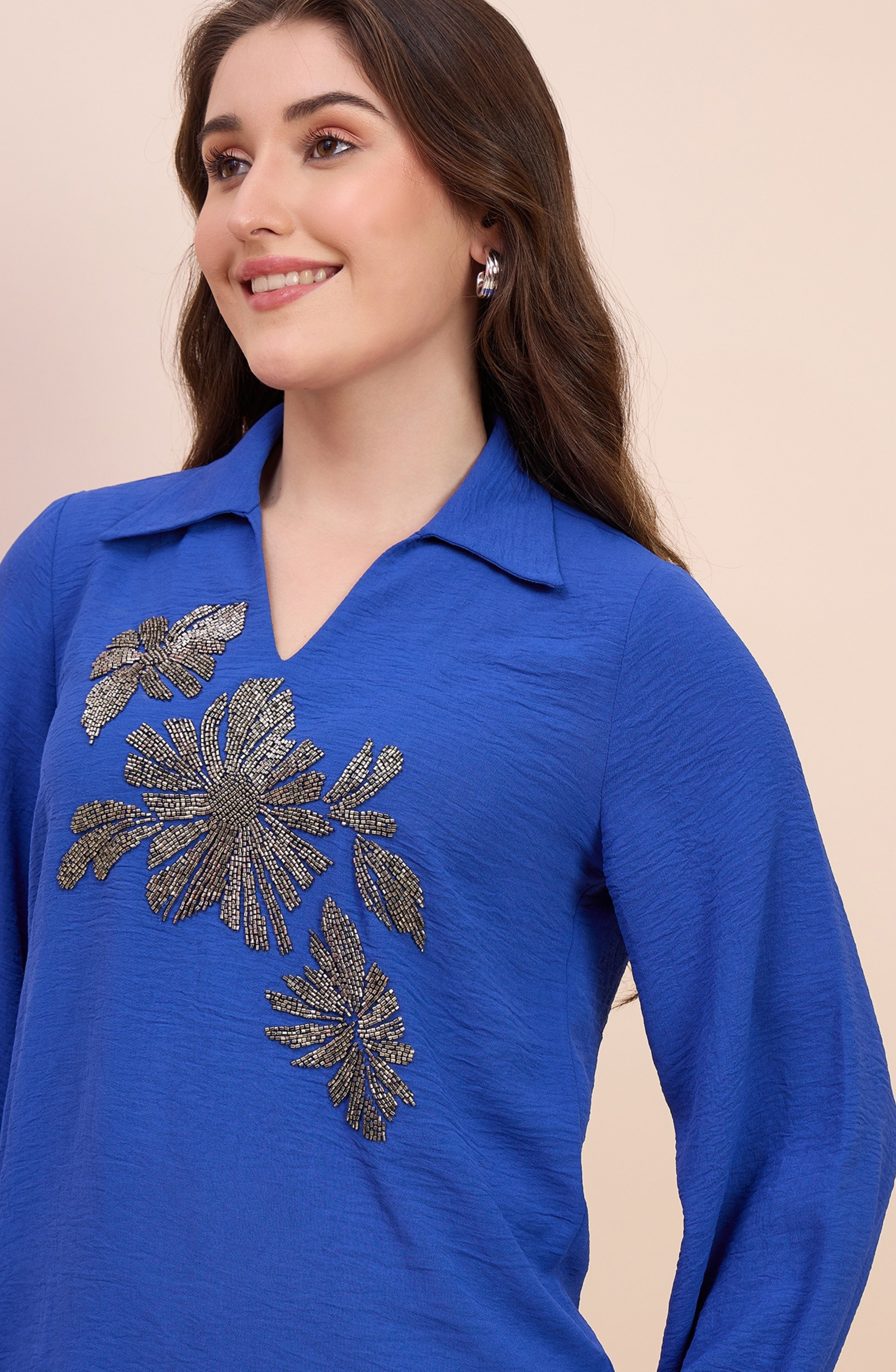 Royal Blue Silver Embellished Shirt