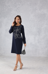 Navy Blue Elegant Embellished Dress