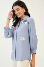 Cotton Denim Embellished Shirt