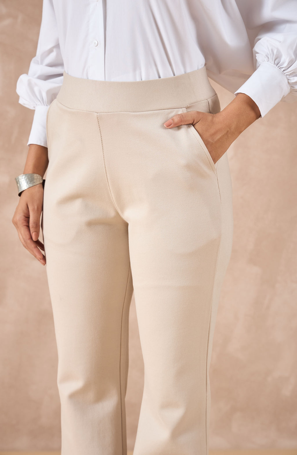 Beige Bell Bottom Pants