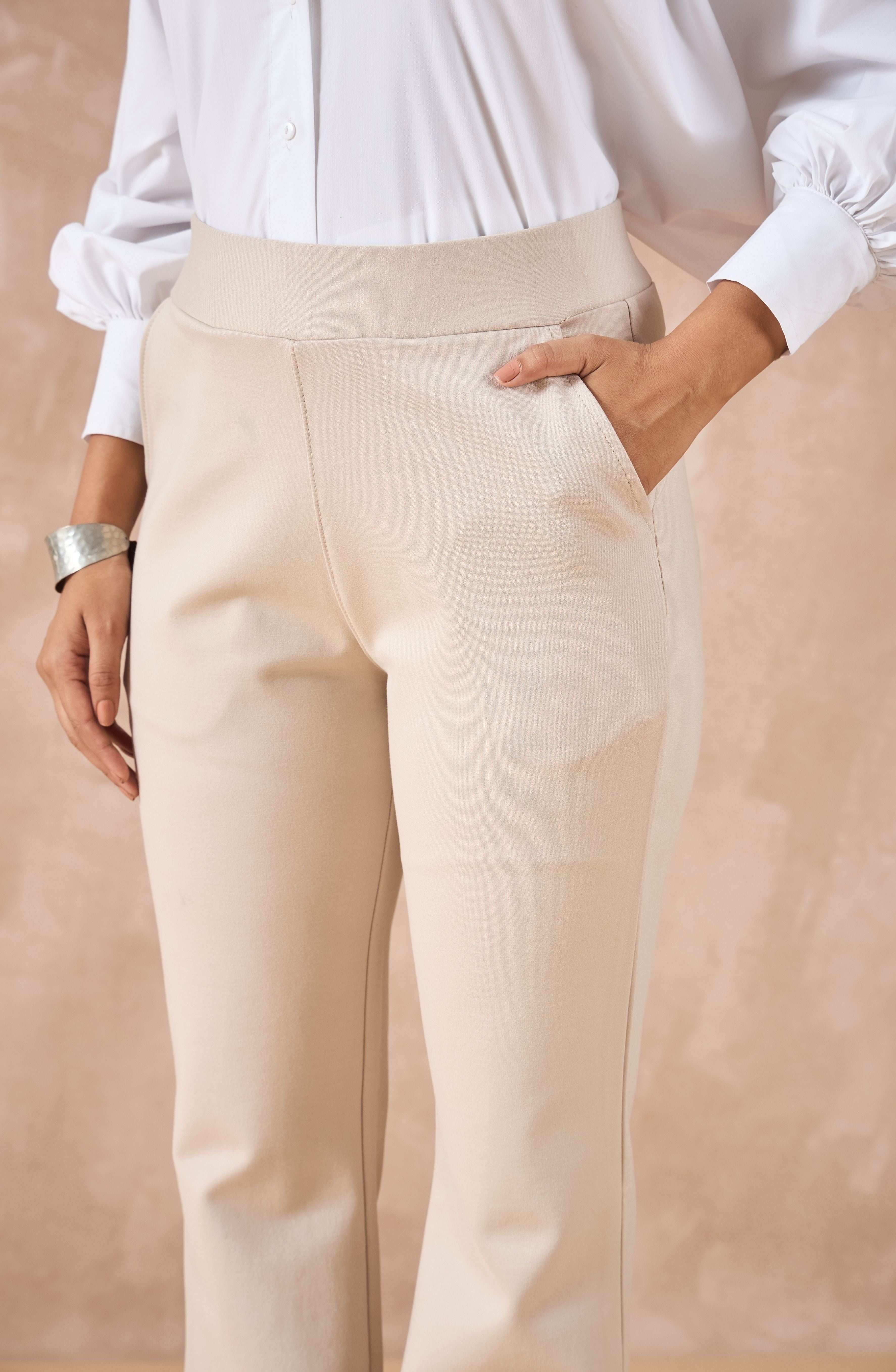 Beige Bell Bottom Pants