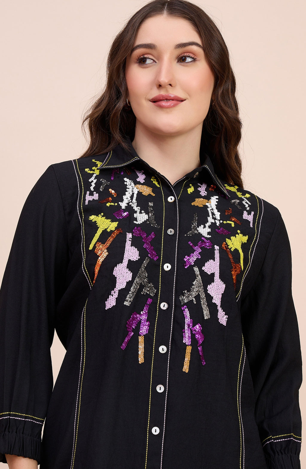 Black Sequin Embroidered Co-ord Set