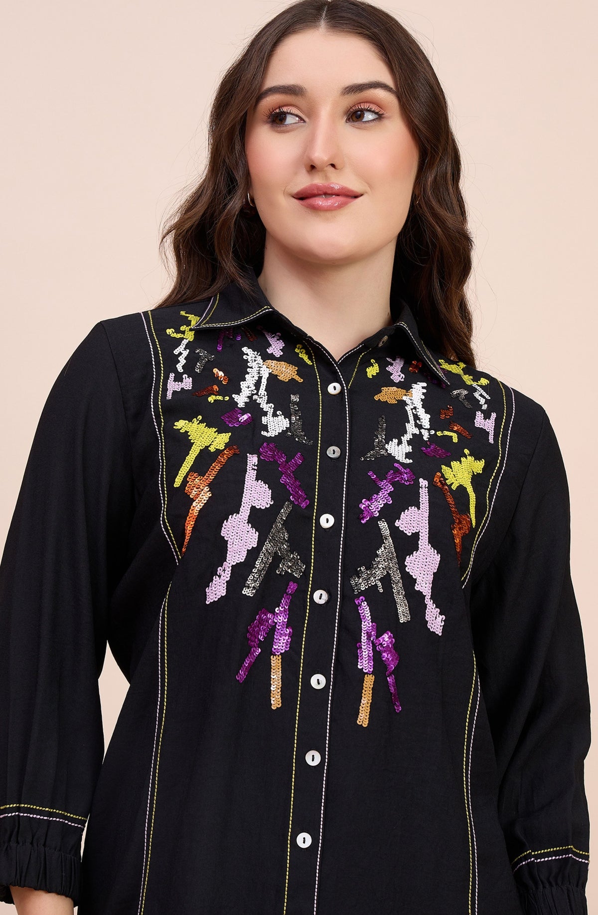 Black Sequin Embroidered Co-ord Set