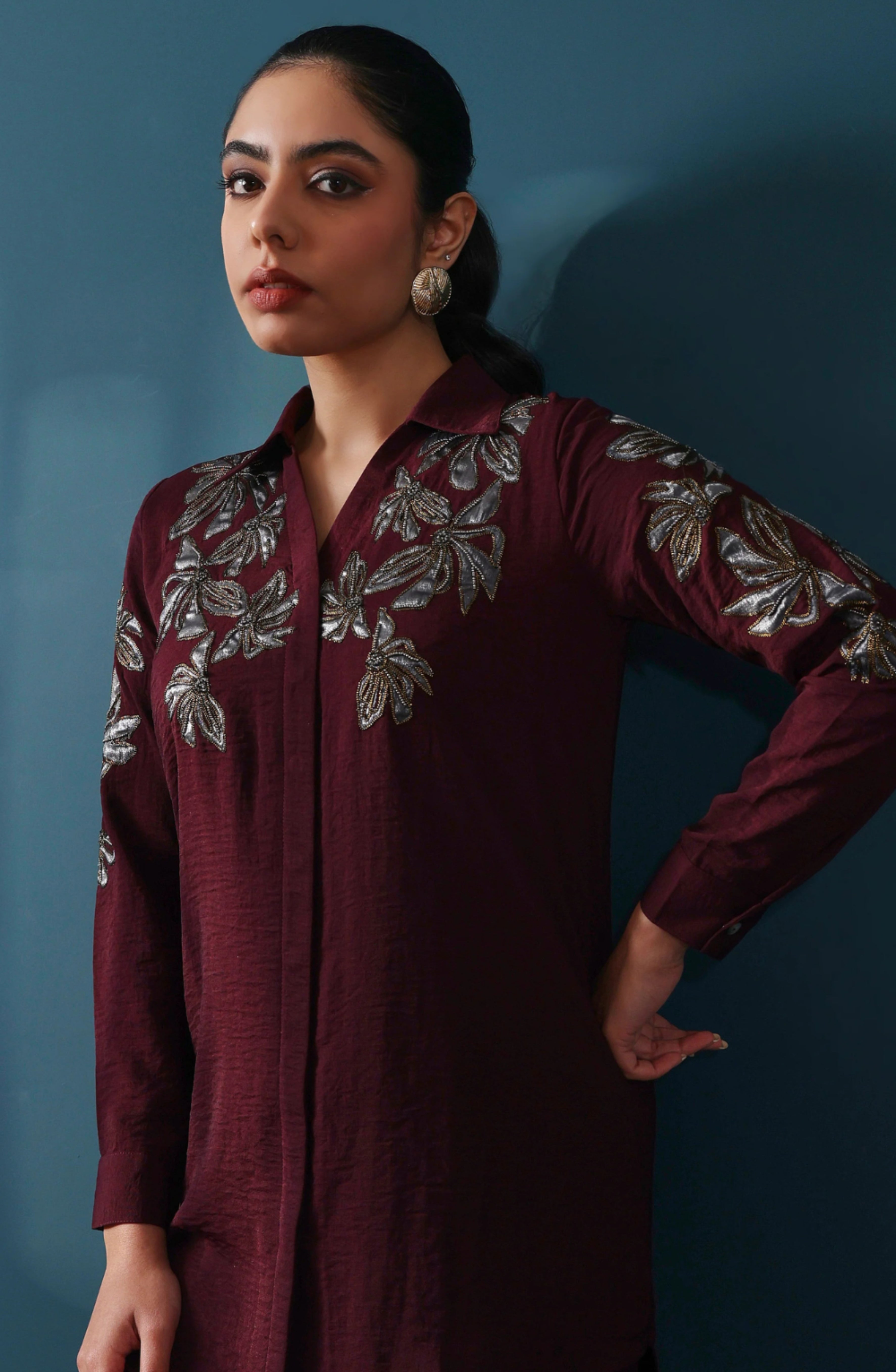 Wine Embellished Co-ord Set