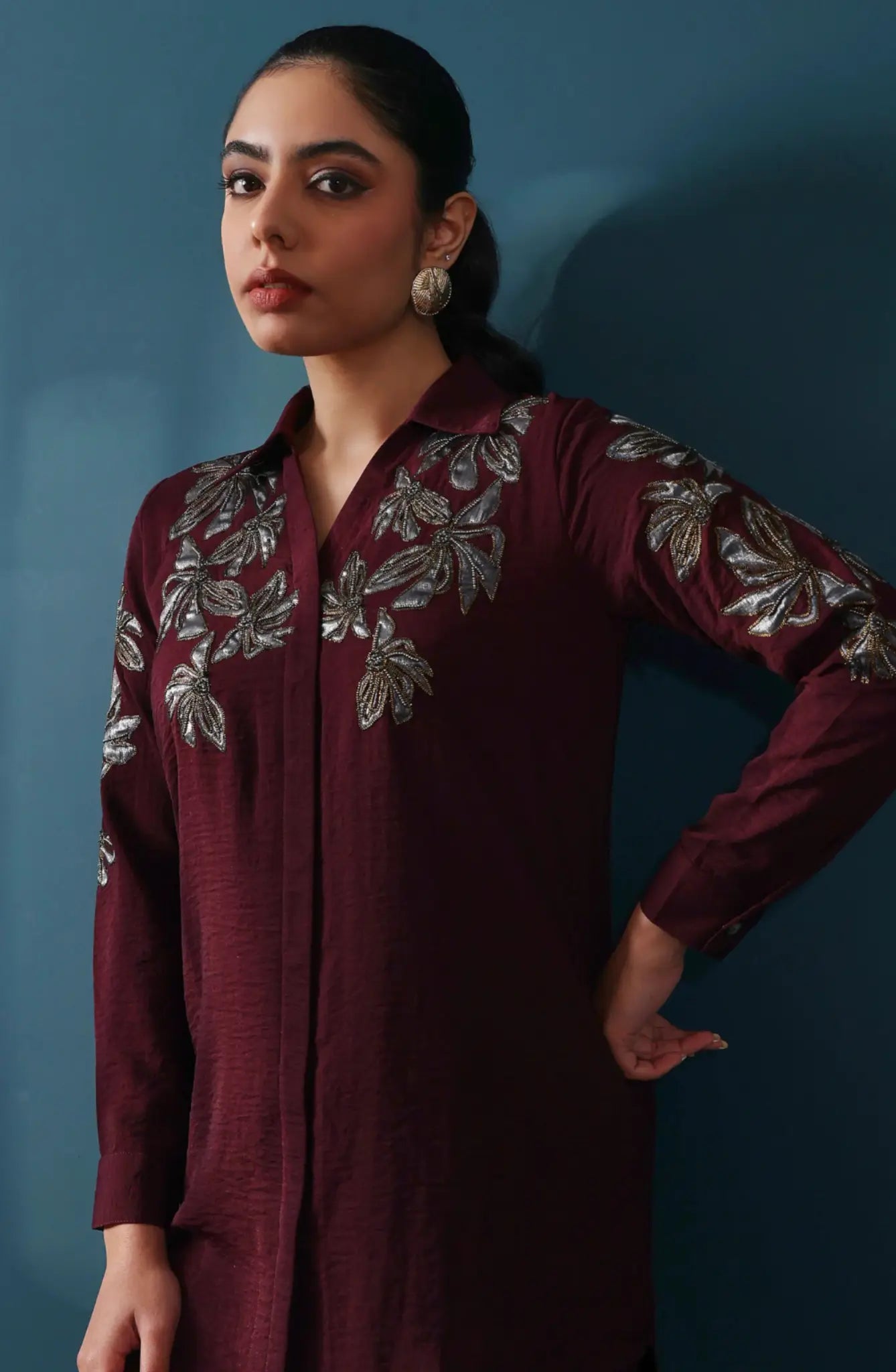 Wine Embellished Co-ord Set
