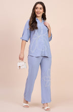 Powder Blue Co-ord Set with Pearl Beaded Floral Motif
