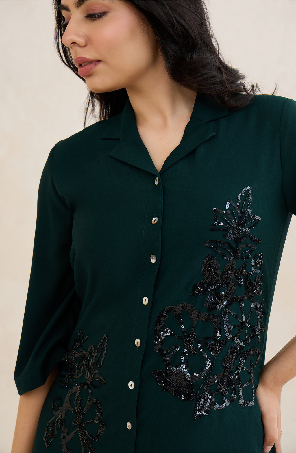 Dark Emerald Floral Sequin Co-Ord Set