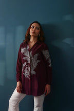 Wine Zari Embroidered Shirt