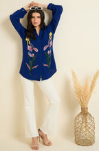 Royal Blue Shirt with Sequin Iris Embroidery